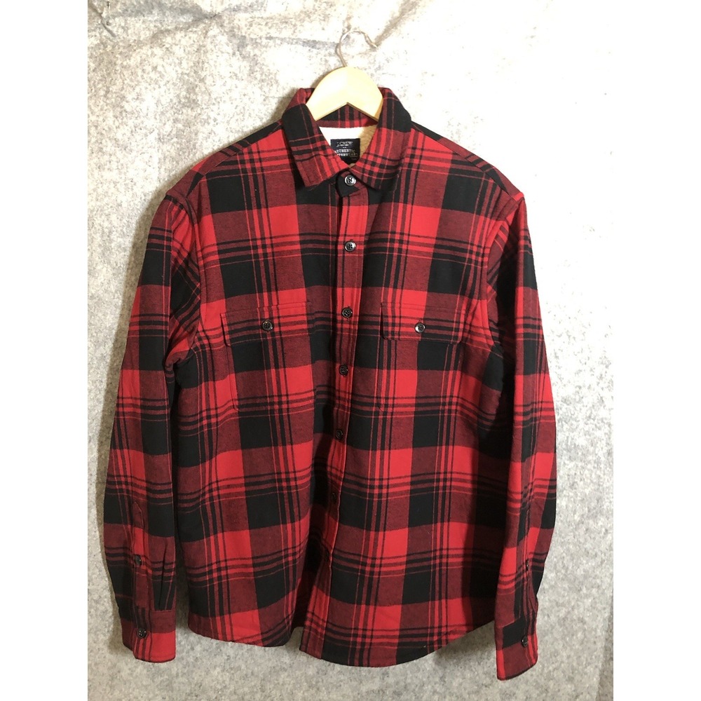 J.Crew Jacket Mens Medium Buffalo‎ Mackinaw Plaid Sherpa Lined Coat Shacket